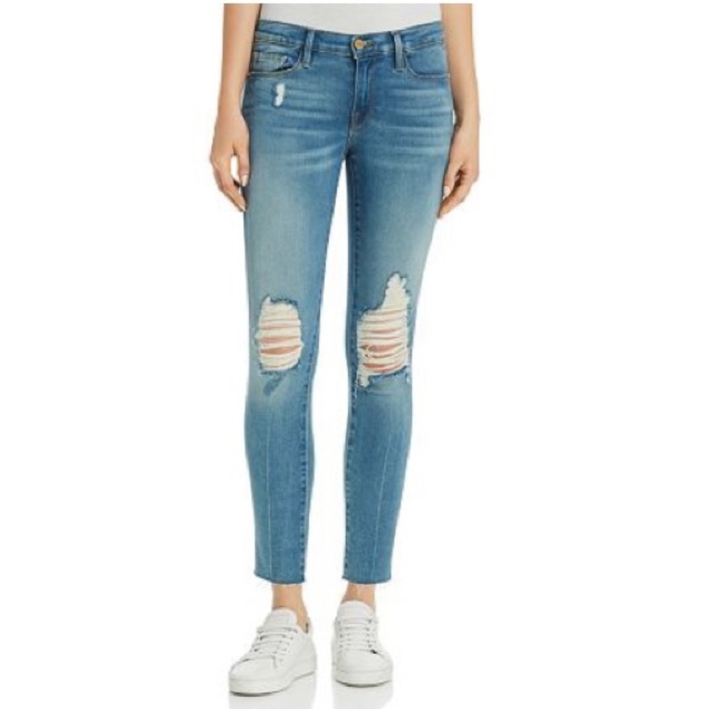 Frame Le Skinny De Jeanne Crop Jean Distressed Stanwell Size 25 Edgy Grunge